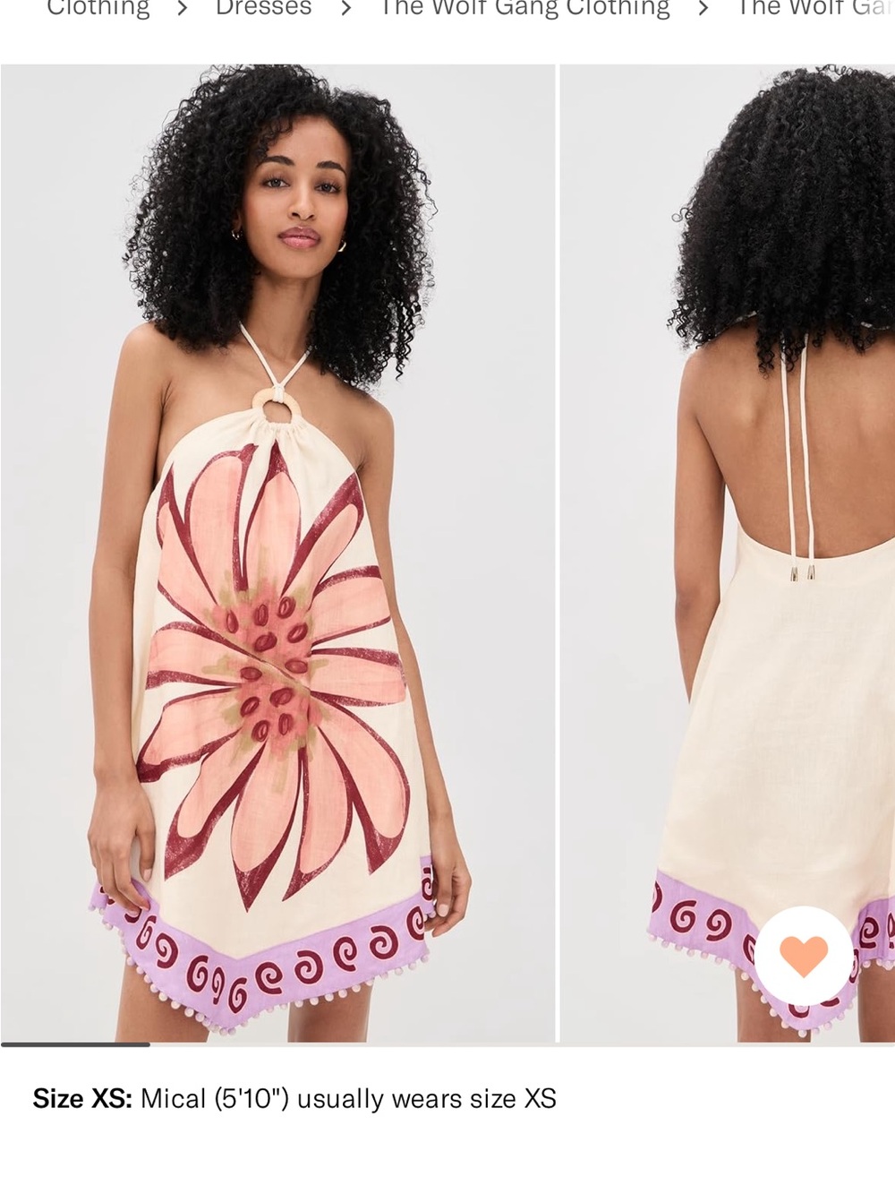 Cream Halter Mini Dress with Pink Floral Accent - Picture 2 of 2